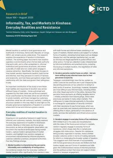 Informality, Tax, and Markets in Kinshasa: Everyday Realities and Resistance