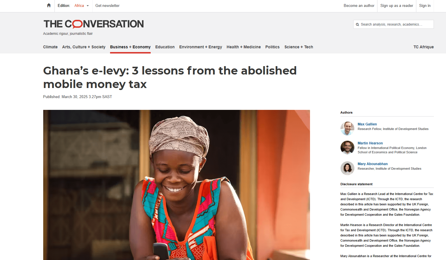 Max Gallien, Martin Hearson, and Mary Abounabhan reflect on Ghana's scrapped e-levy on The Conversation Africa