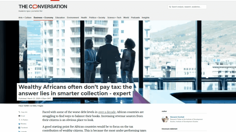 Giovanni Occhiali écrit un article pour The Conversation Africa sur l'imposition des plus aisés