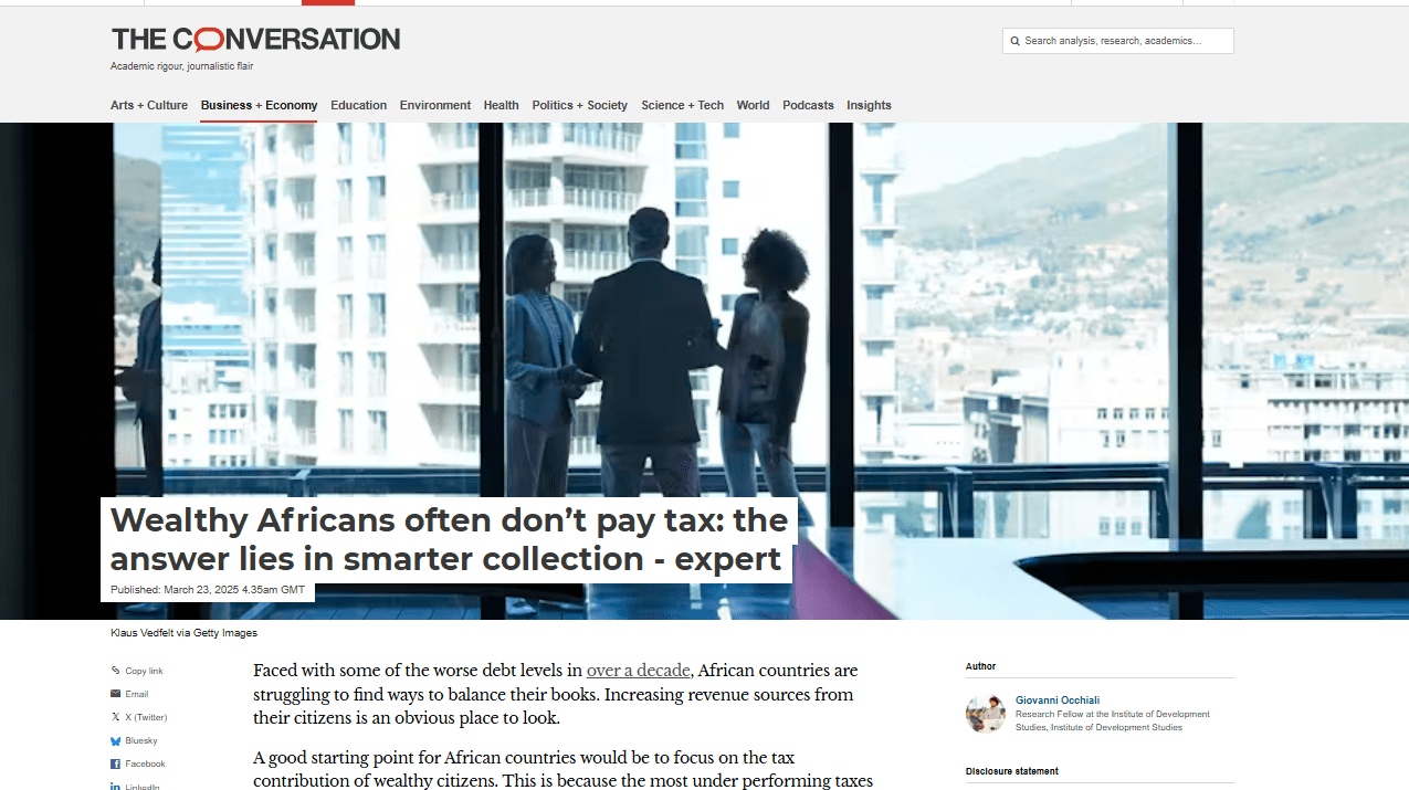 Giovanni Ochialli writes piece for 'The Conversation Africa' on taxing the wealthy