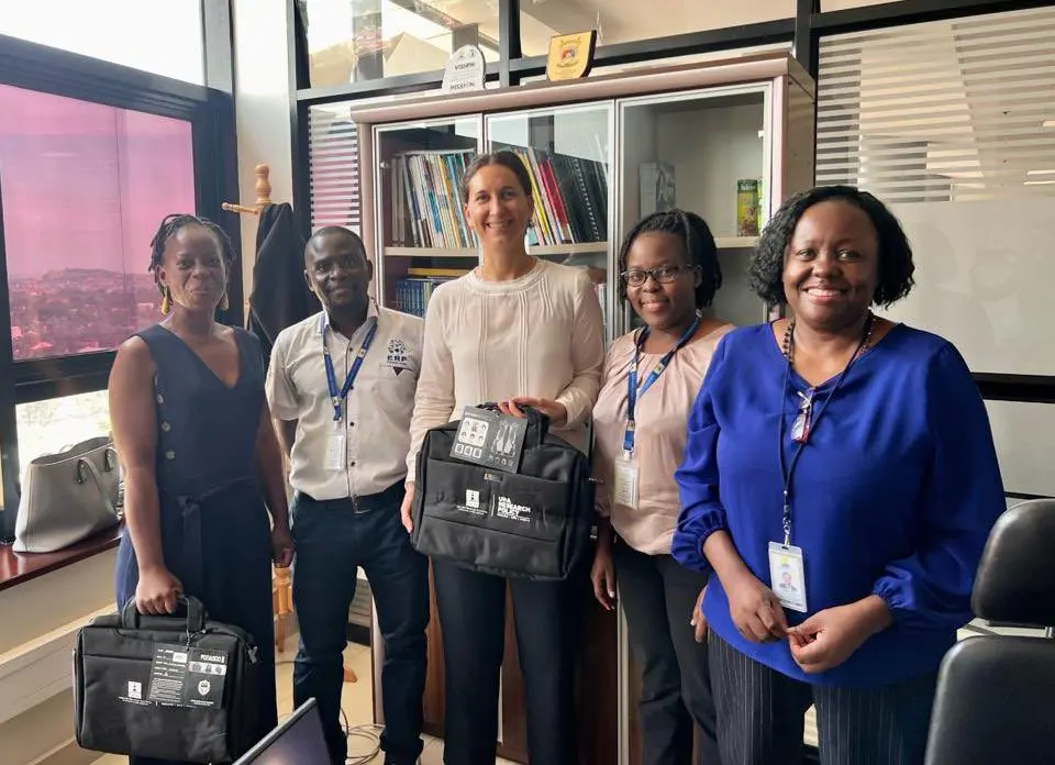 Jalia Kangave, Ronald Waiswa, Giulia Mascagni, Tina Kaidu and Allen Nassanga in the URA offices