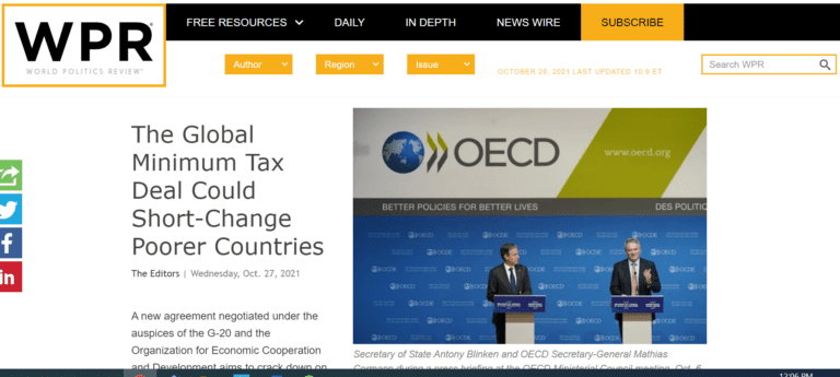 Martin Hearson speaks about how the new global minimum tax will affect lower-income countries on the World Politics Review