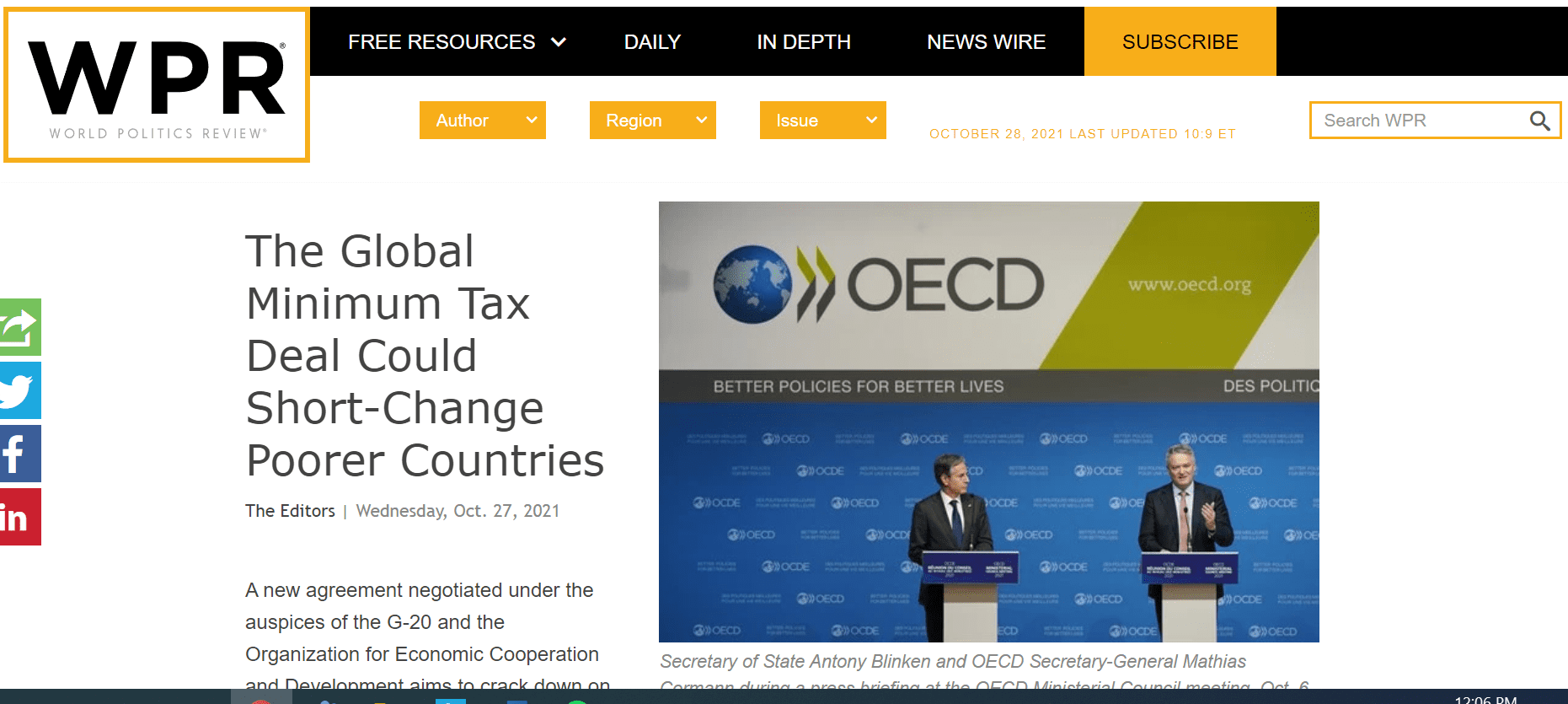 Martin Hearson speaks about how the new global minimum tax will affect lower-income countries on the World Politics Review