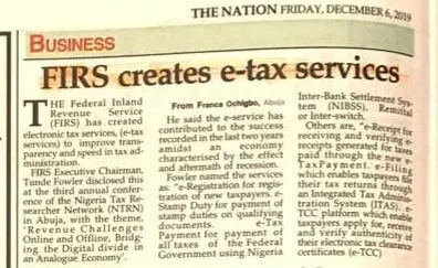 Newspaper clipping from The Nation: FIRS creates e-tax services