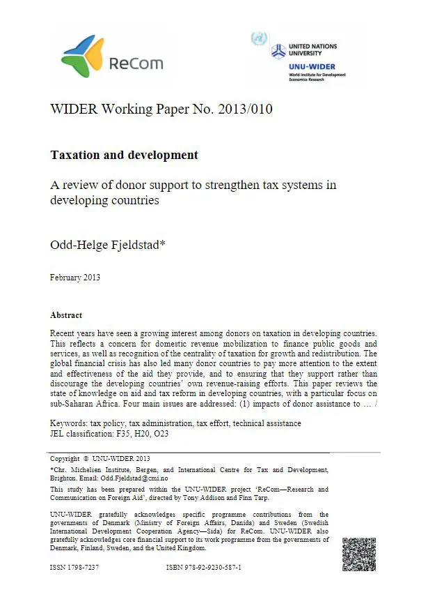 Taxation and Development: a Review of Donor Support to Strengthen Tax Systems in Developing Countries