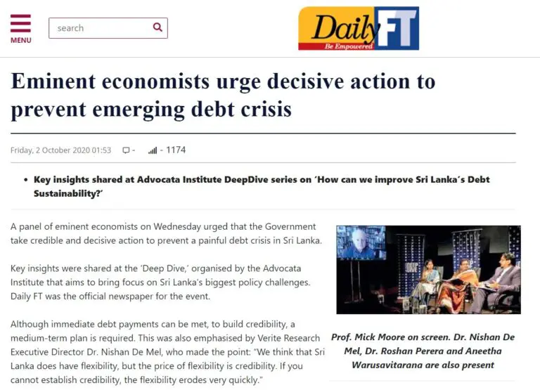 Media coverage of Mick Moore in Advocata Institute forum