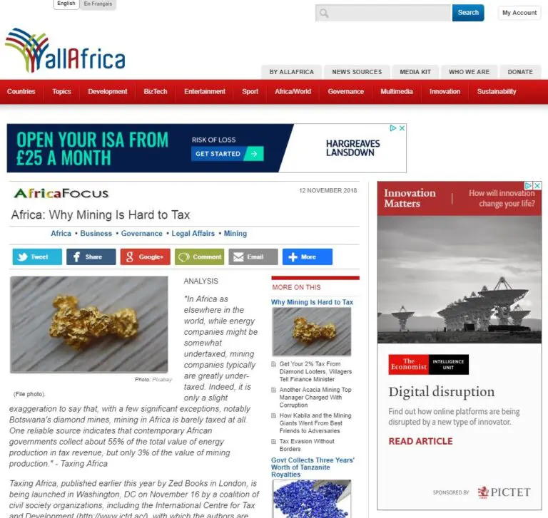 Taxing Africa excerpts published in AfricaFocus Bulletin