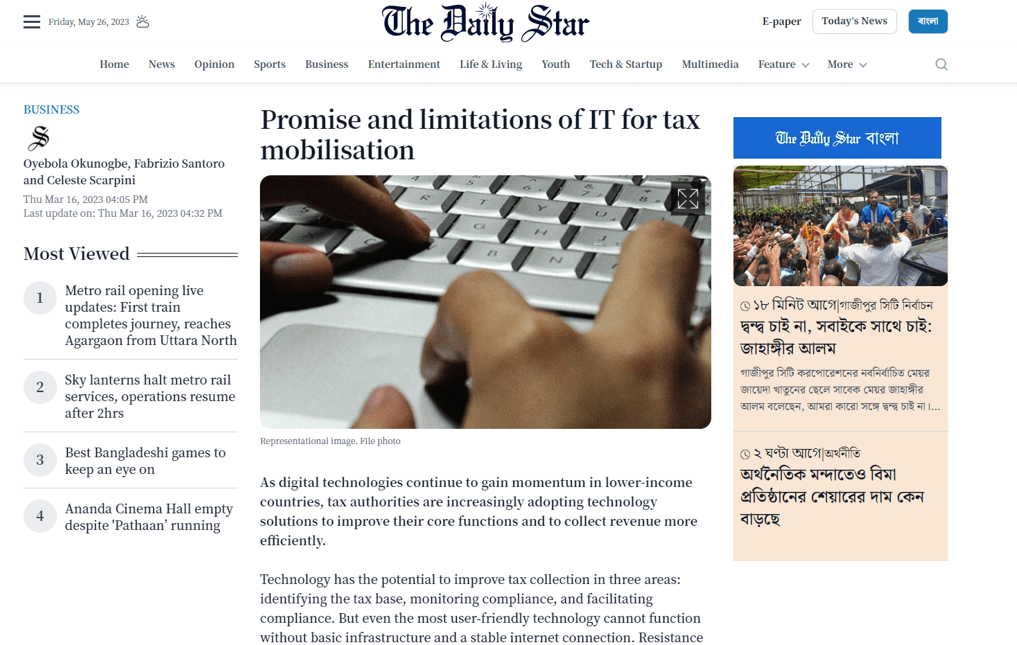 Le Research in Brief 82 repris par le quotidien bangladais The Daily Star