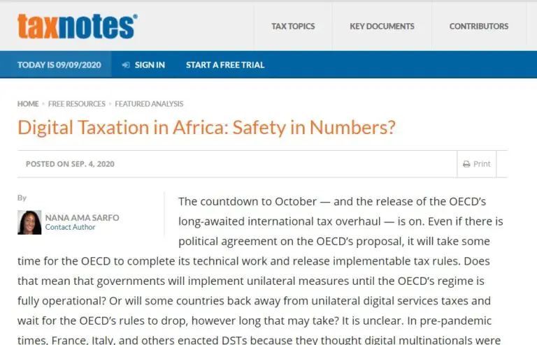 Un document de travail de l’ICTD à la une de Tax Notes International