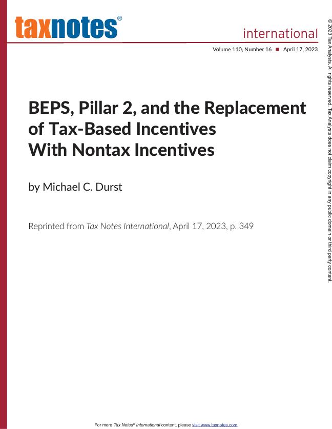 BEPS, pilier 2 et le remplacement des incitations fiscales par des incitations non fiscales
