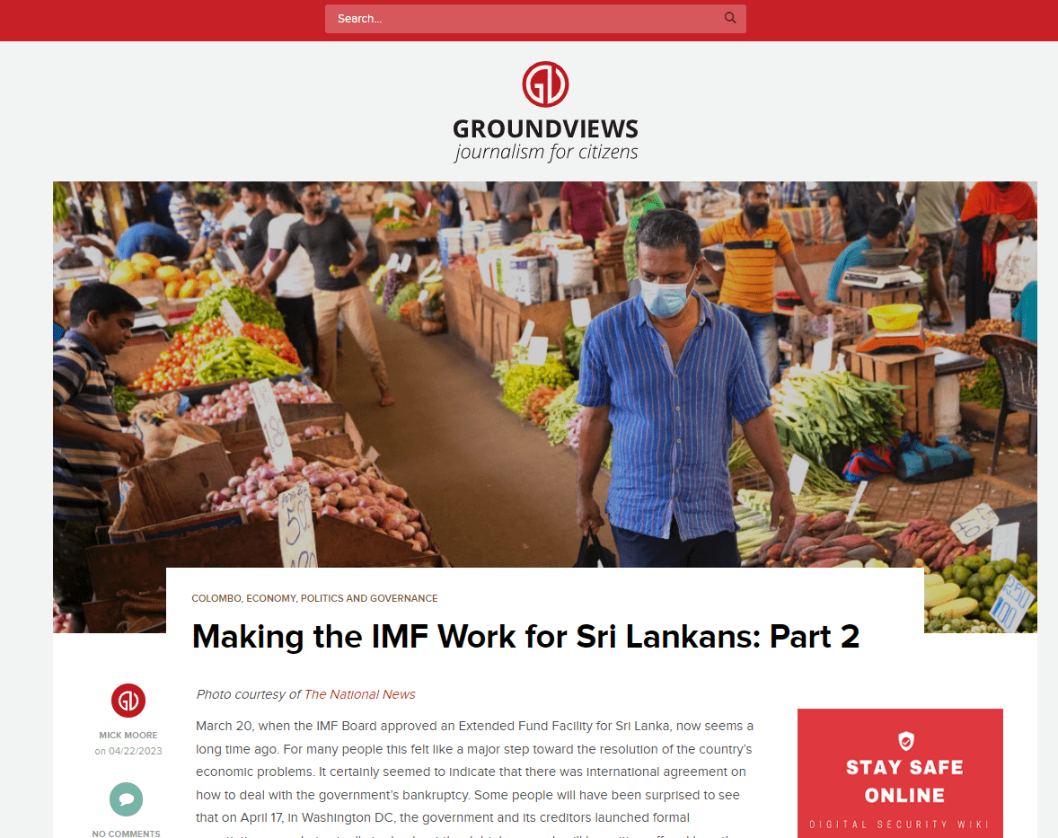 La deuxième partie de la série « Making the IMF Work for Sri Lankans » de Mick Moore publiée dans Groundviews