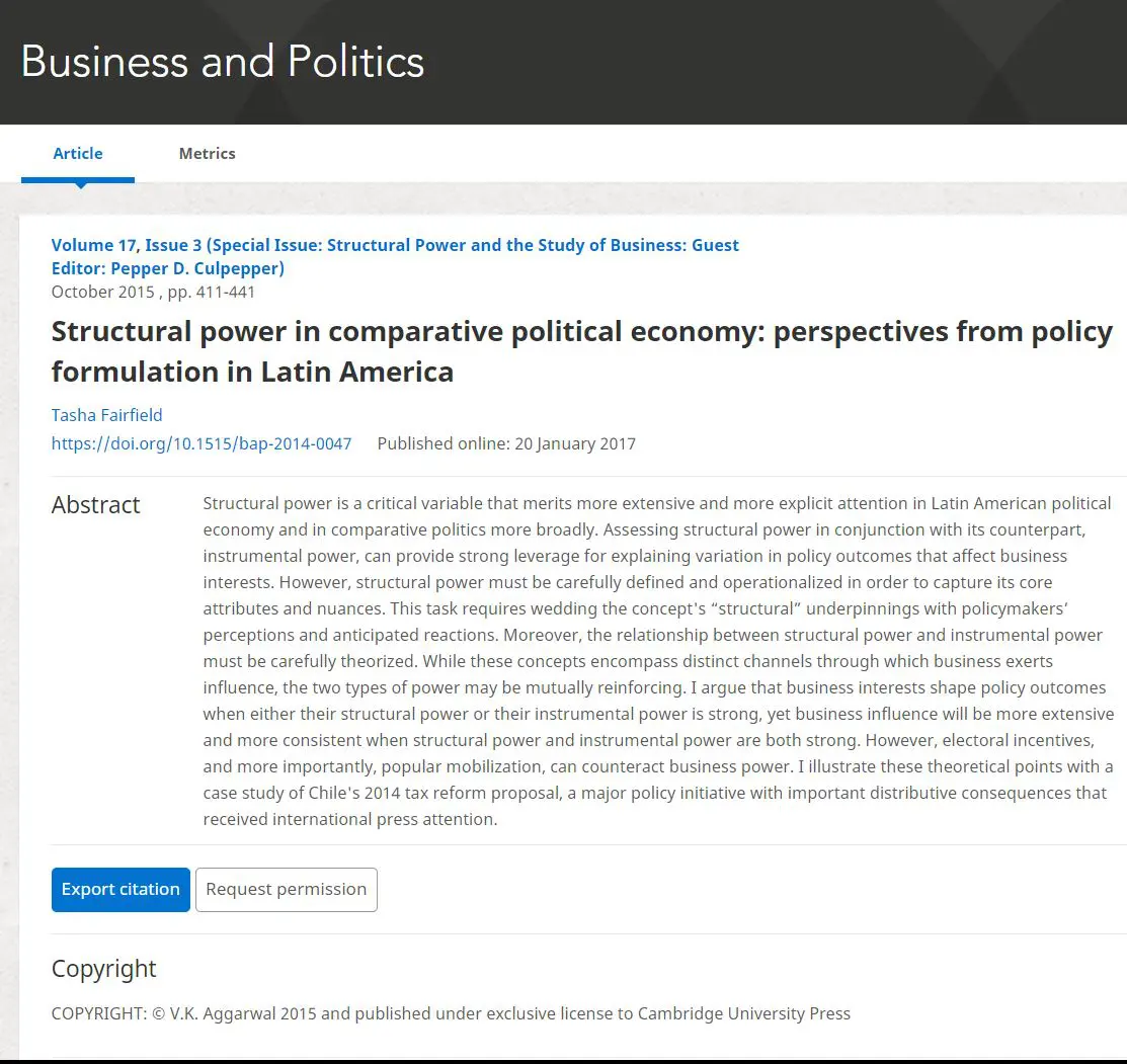Structural Power in Comparative Political Economy: Perspectives from Policy Formulation in Latin America