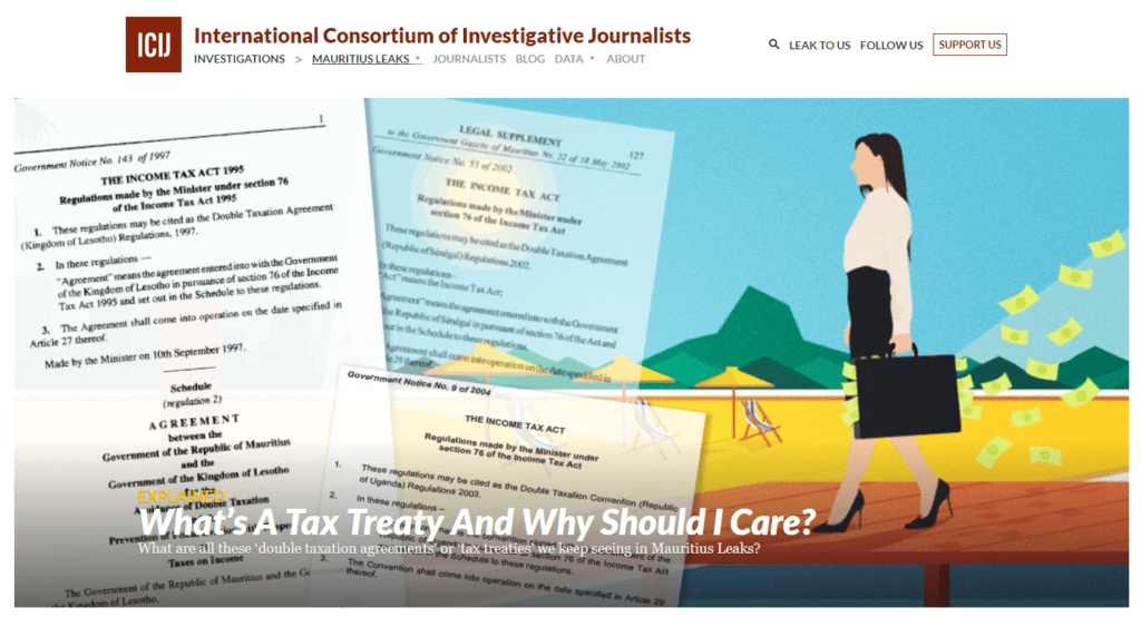 Capture d'écran de l'article explicatif de l'ICIJ : What's a Tax Treaty and Why Should I Care?
