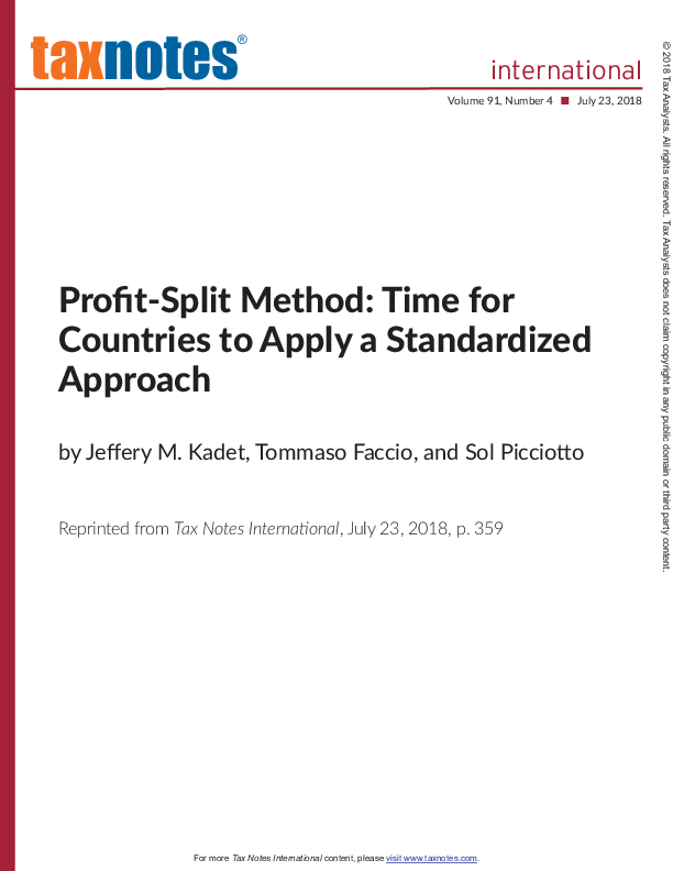 Proﬁt-Split Method: Time for Countries to Apply a Standardized Approach