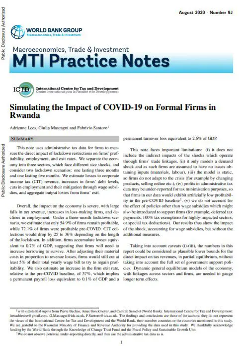Simulating the Impact of Covid-19 on Formal Firms in Rwanda