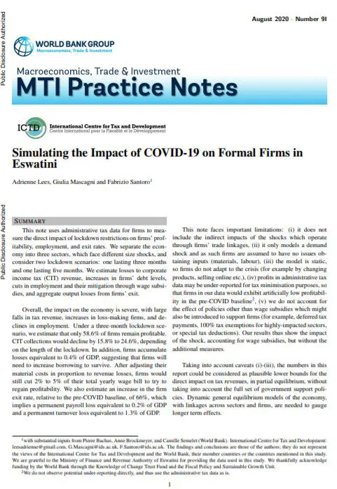 Simulating the Impact of Covid-19 on Formal Firms in Eswatini