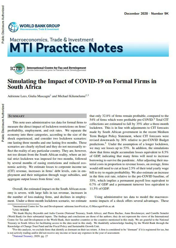 Simulating the Impact of COVID-19 on Formal Firms in South Africa
