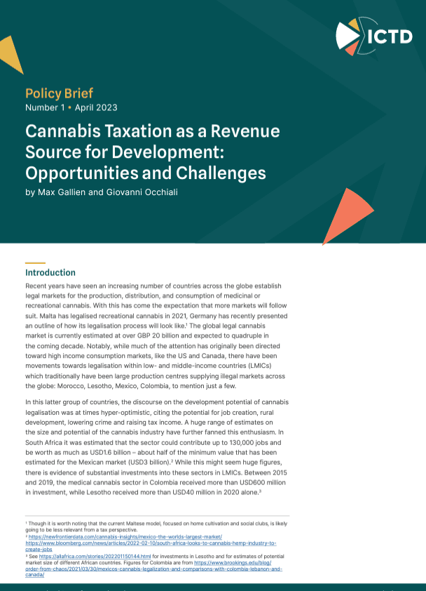 Cannabis Taxation as a Revenue Source for Development: Opportunities and Challenges