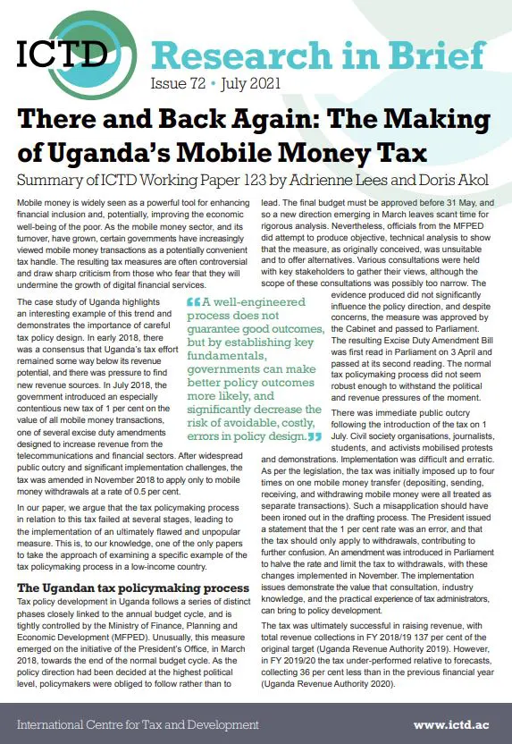 There and Back Again: The Making of Uganda’s Mobile Money Tax