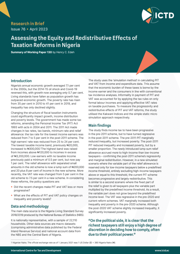 Assessing the Equity and Redistributive Effects of Taxation Reforms in Nigeria