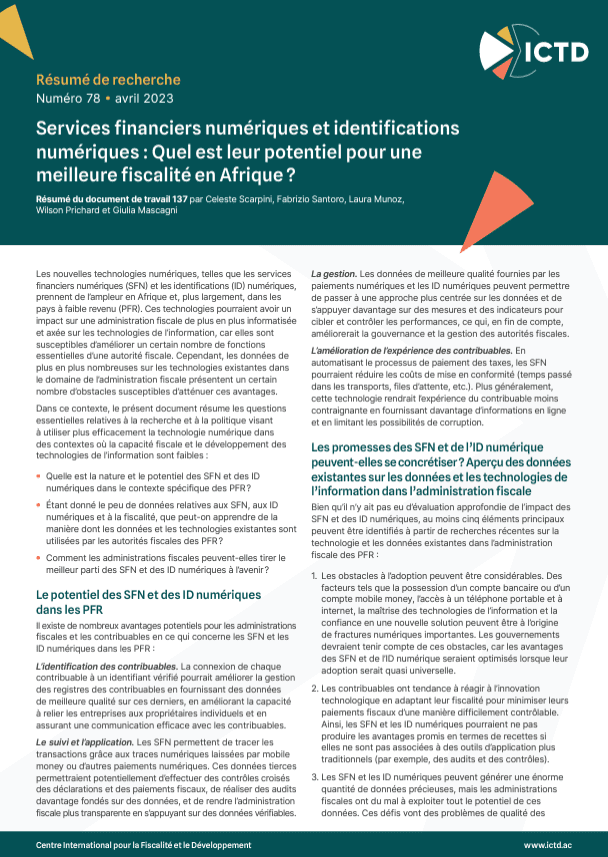Services financiers numériques et identifications numériques : Quel est leur potentiel pour une meilleure fiscalité en
