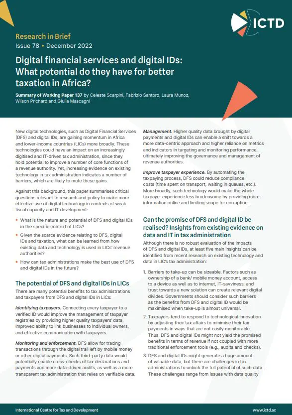 Digital Financial Services and Digital IDs: What Potential Do They Have For Better Taxation in Africa?