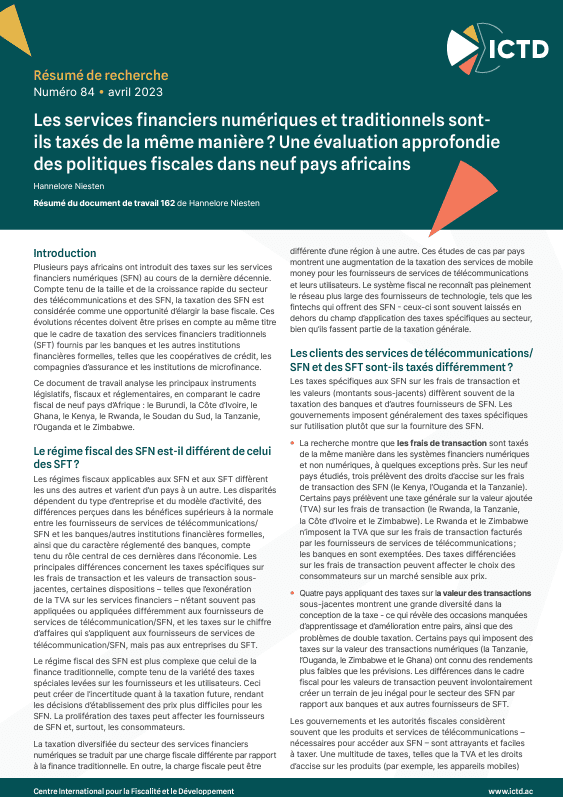 Les services financiers numériques et traditionnels sont ils taxés de la même manière ? Une évaluation approfondie des