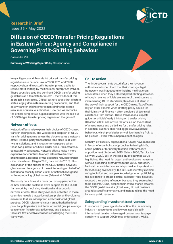 Diffusion of OECD Transfer Pricing Regulations in Eastern Africa: Agency and Compliance in Governing Profit-Shifting