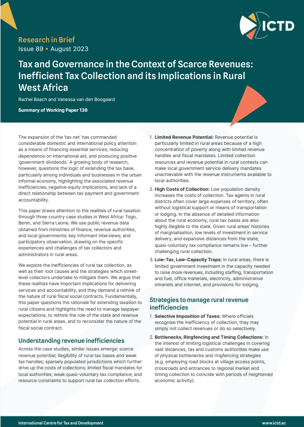 Tax and Governance in the Context of Scarce Revenues: Inefficient Tax Collection and its Implications in Rural West Africa