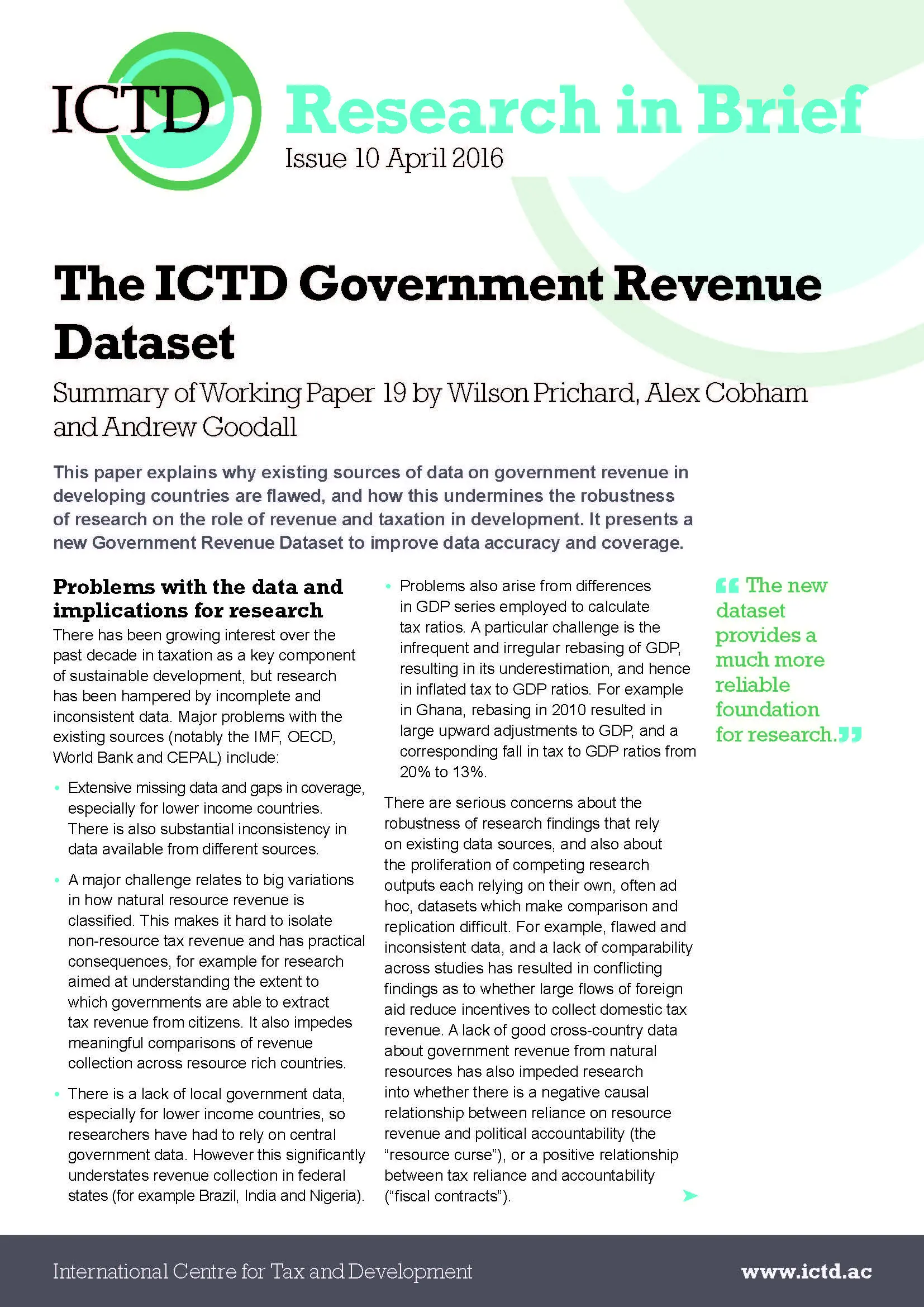 Le jeu de données de l'ICTD sur les recettes publiques