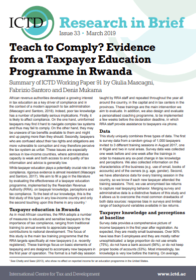 Teach to Comply? Evidence from a Taxpayer Education Programme in Rwanda