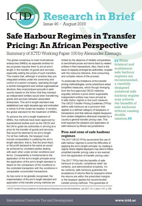 Safe Harbour Regimes in Transfer Pricing: An African Perspective