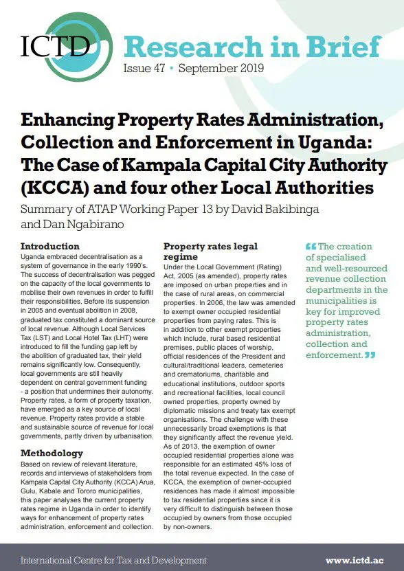 Enhancing Property Rates Administration, Collection and Enforcement in Uganda: The Case of Kampala Capital City Authority