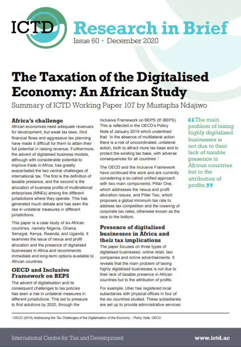 The Taxation of the Digitalised Economy: An African Study