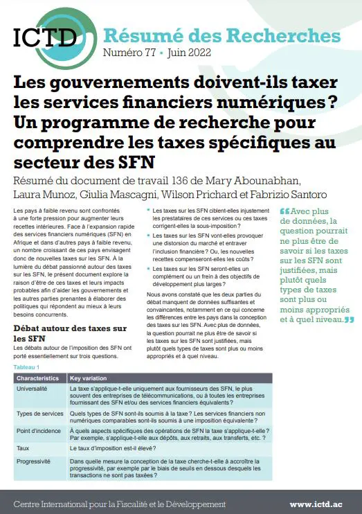 Les gouvernements doivent-ils taxer les services financiers numériques? Un programme de recherche pour comprendre les taxes
