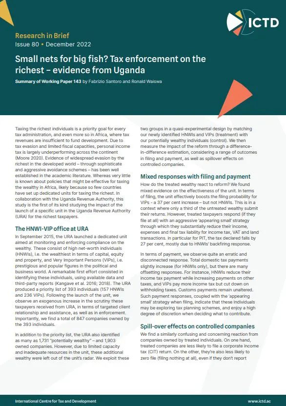 Small Nets for Big Fish? Tax Enforcement on the Richest – Evidence From Uganda