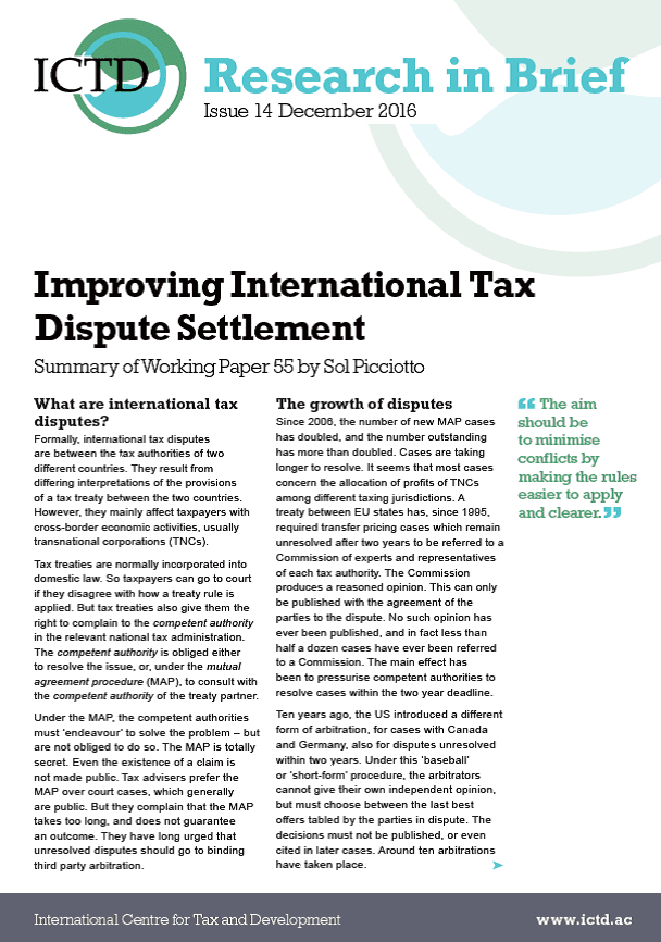 Improving International Tax Dispute Settlement