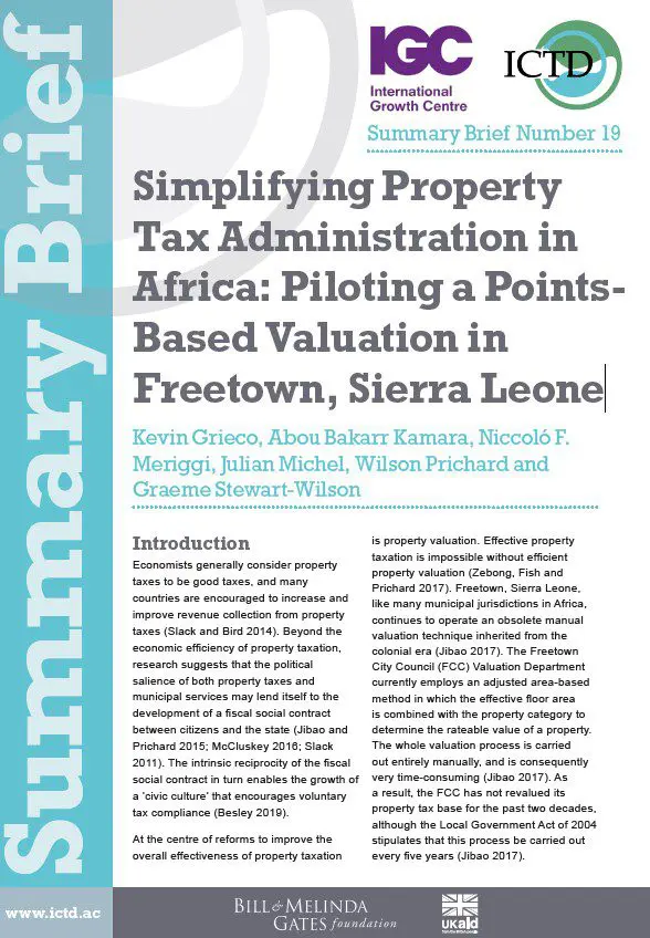 Simplifying Property Tax Administration in Africa: Piloting a Points-Based Valuation in Freetown, Sierra Leone