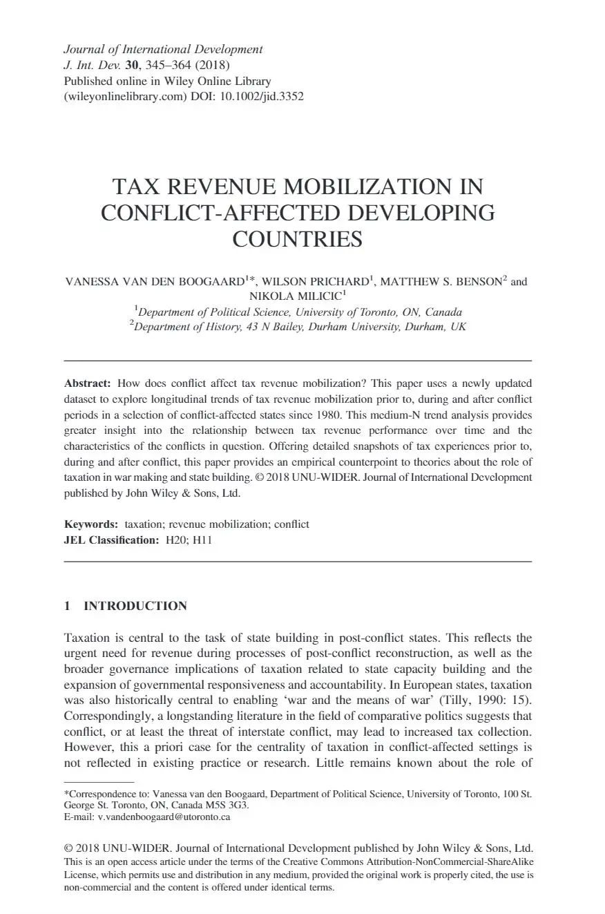 Tax revenue mobilization in conflict-affected developing countries