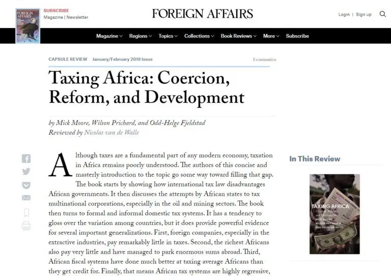 Taxing Africa reviewed by Foreign Affairs magazine