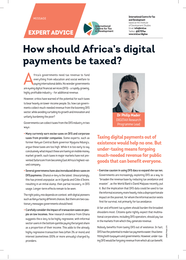 Philip Mader signe une tribune dans The Africa Report sur la taxation des paiements numériques
