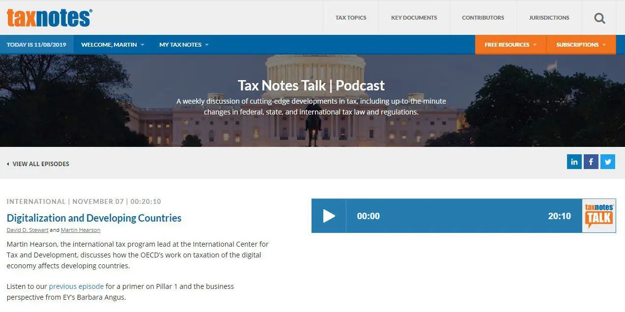 Martin Hearson invité du podcast Tax Notes Talk