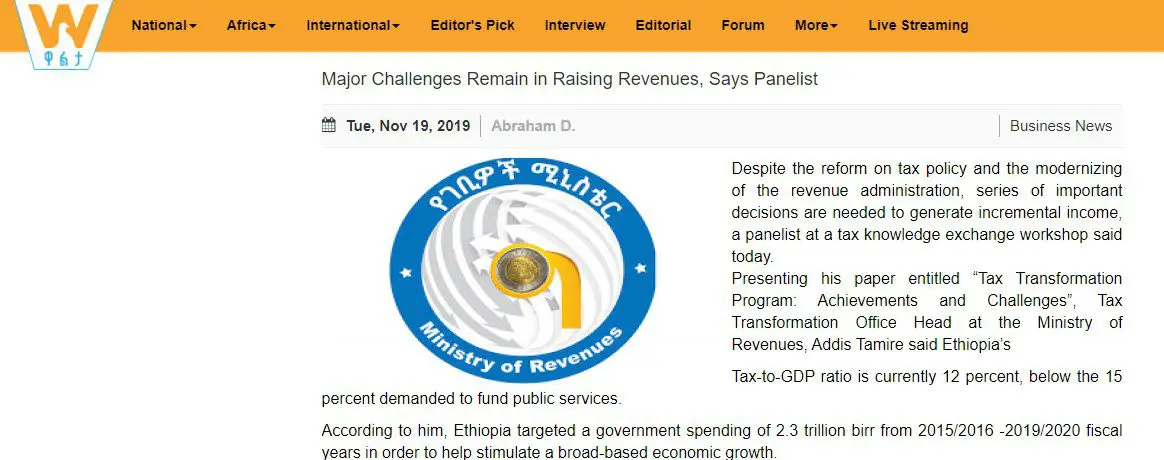Capture d'écran de l'article de Walta Media : Major Challenges Remain in Raising Revenues, Says Panelist