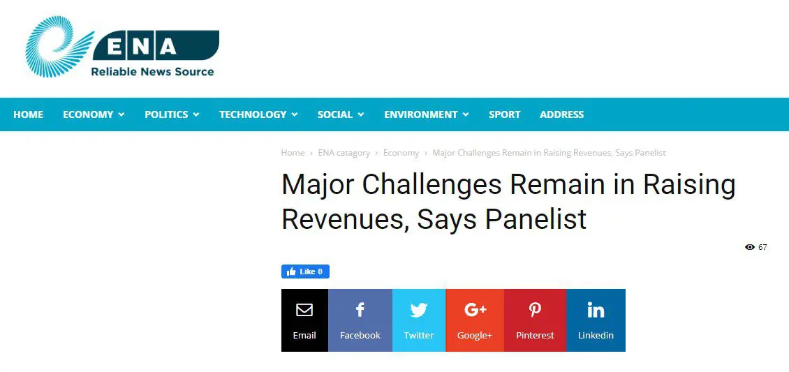 Capture d'écran de l'article de l'Ethiopian News Agency : Major Challenges Remain in Raising Revenues, Says Panelist