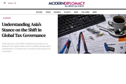 Screenshot of Modern Diplomacy article by Andi M. Ilham on global tax governance