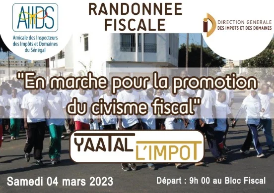 Affiche de la DGID pour une randonnée fiscale en faveur du civisme fiscal au Sénégal, samedi 4 mars 2023