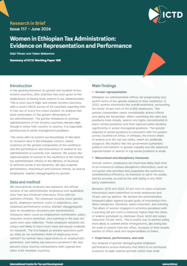 Women in Ethiopian Tax Administration: Evidence on Representation and Performance